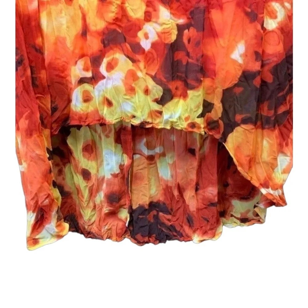 DS By Debbie‎ Shuchat Skirt Size M Orange Floral Peasant High Low Crinkled Boho